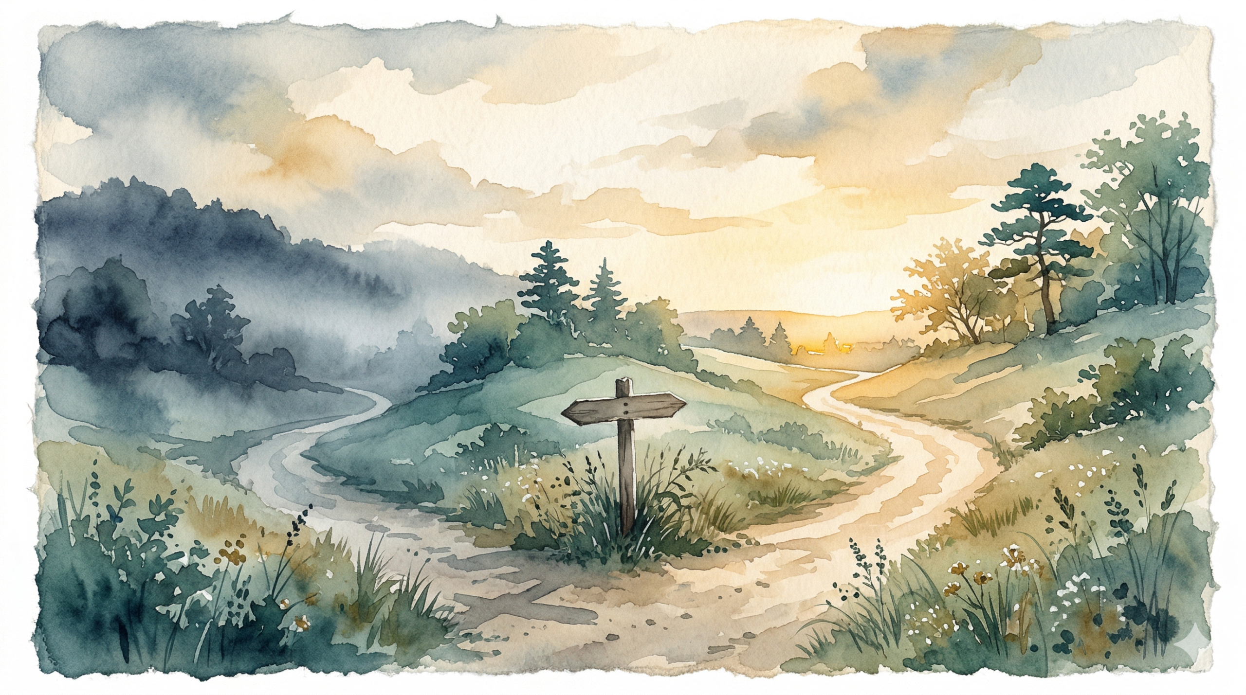 Two paths diverging at dusk — representing the diagnostic crossroads between bipolar and unipolar depression