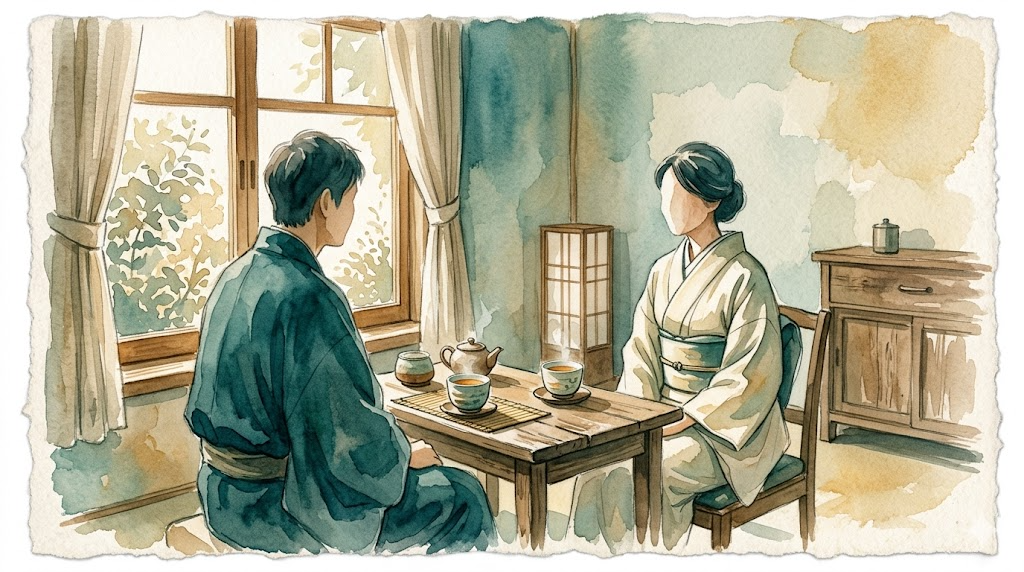 Two people sitting together in a warm therapy setting, representing family-focused therapy for bipolar disorder