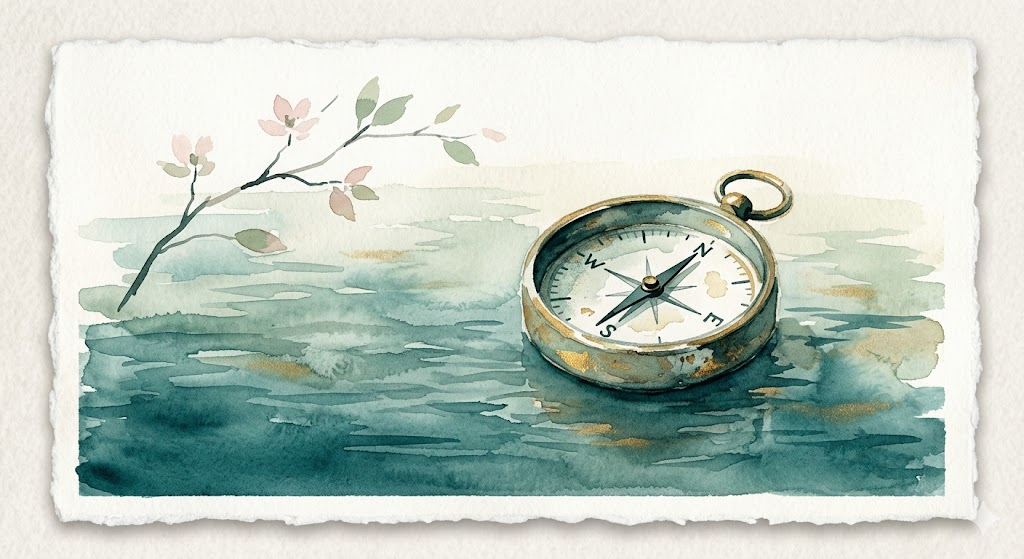 Compass on teal water surface - representing seeking clarity and direction when navigating a bipolar diagnosis